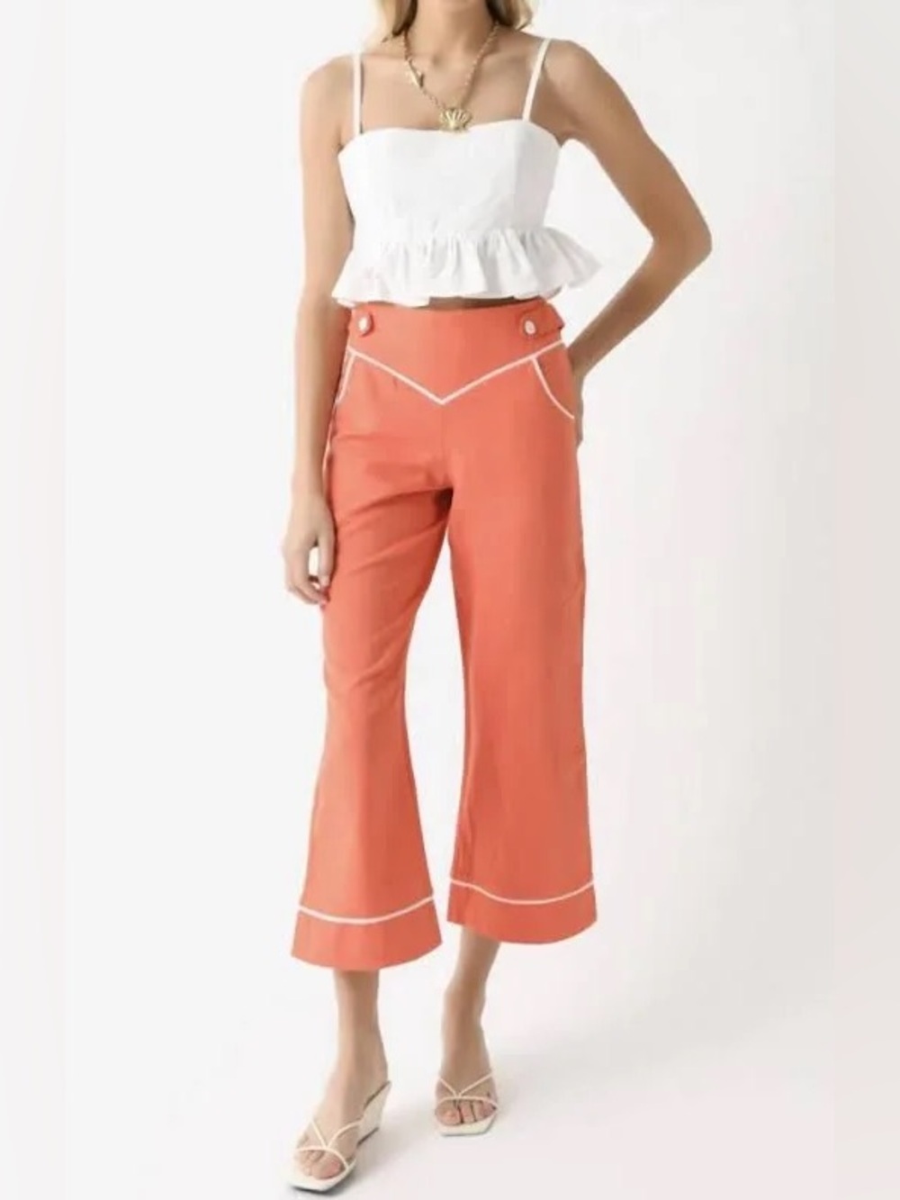 Ciao Lucia Coral pants wide leg size 4 cotton linen blend white detail